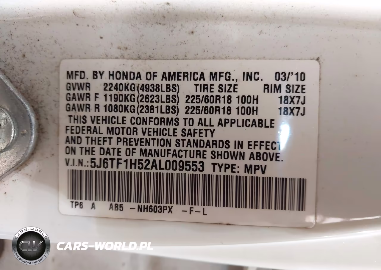 2010 Honda Accord Crosstour Ex-L VIN:5J6TF1H52AL009553 - 9