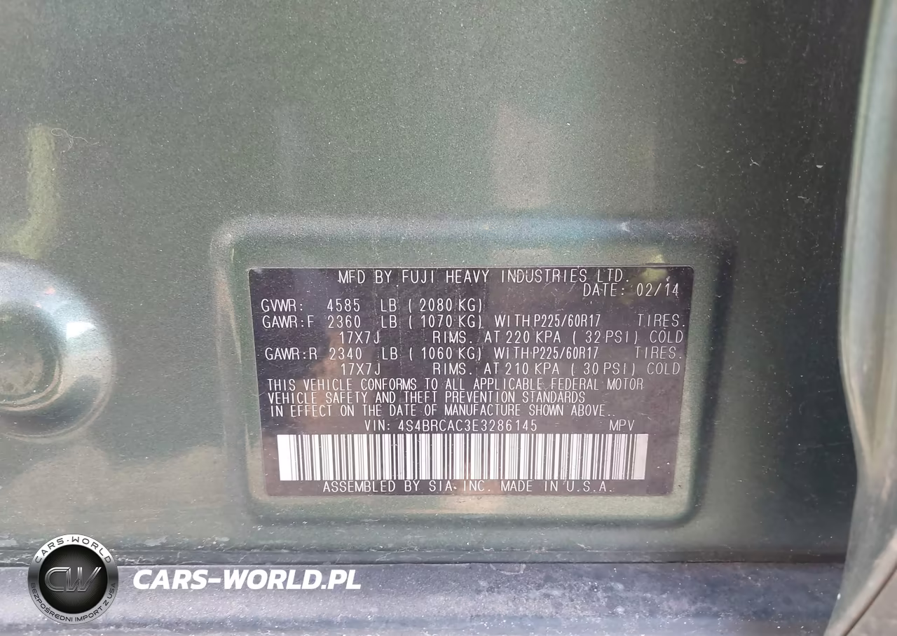 2014 Subaru Outback 2.5I VIN:4S4BRCAC3E3286145 - 9