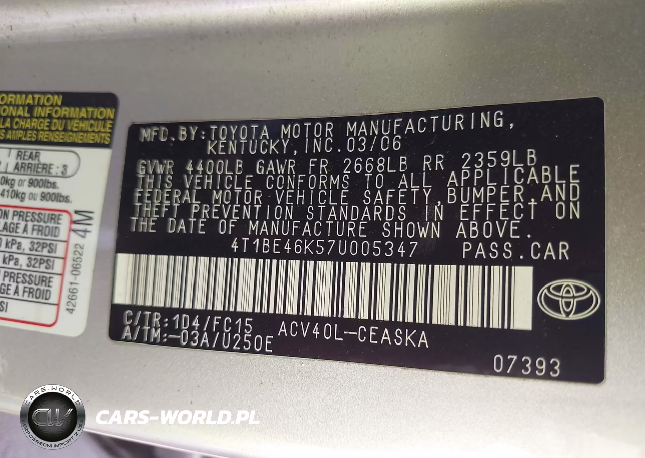 2007 Toyota Camry Se VIN:4T1BE46K57U005347 - 9