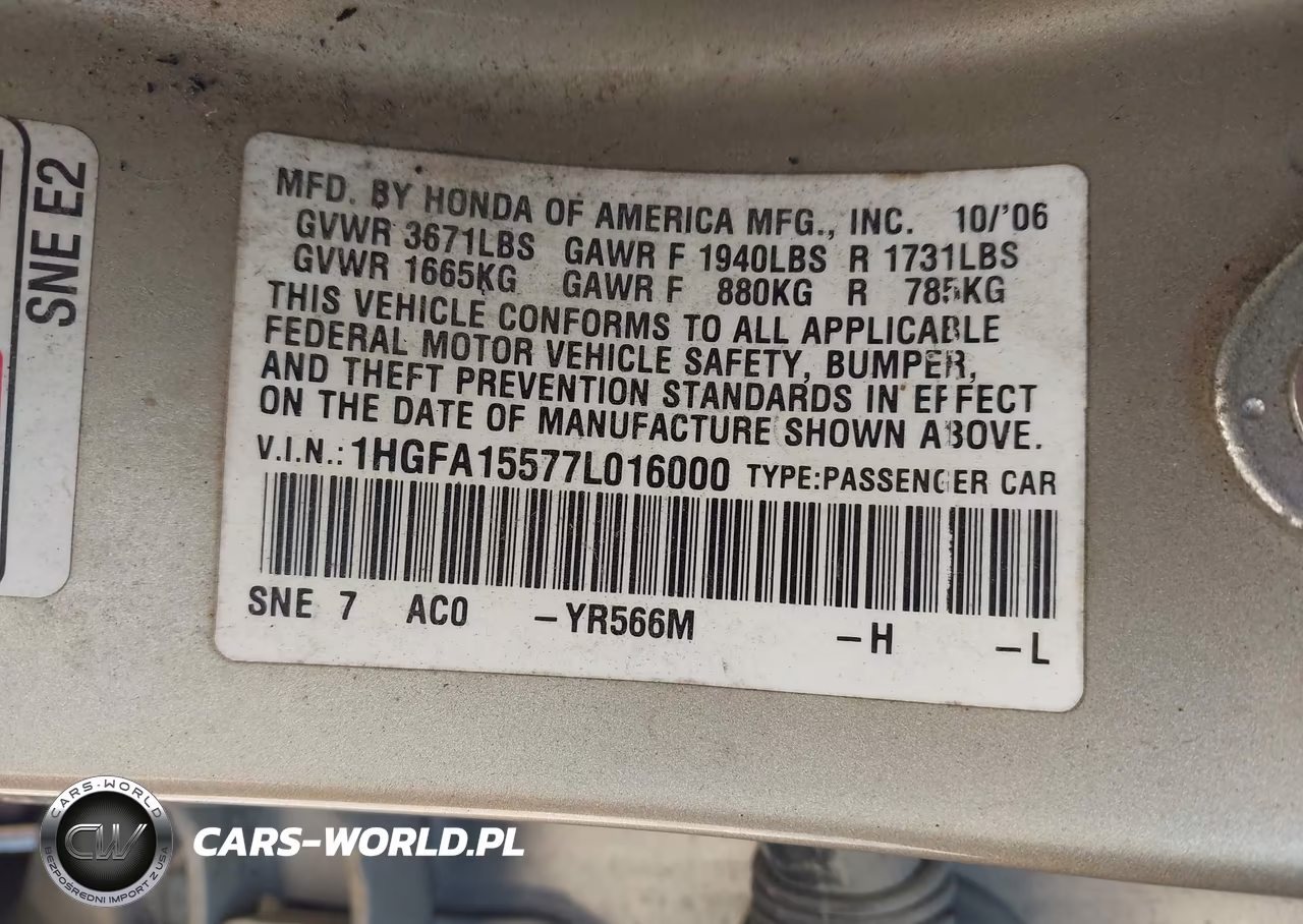 2007 Honda Civic Lx VIN:1HGFA15577L016000 - 9