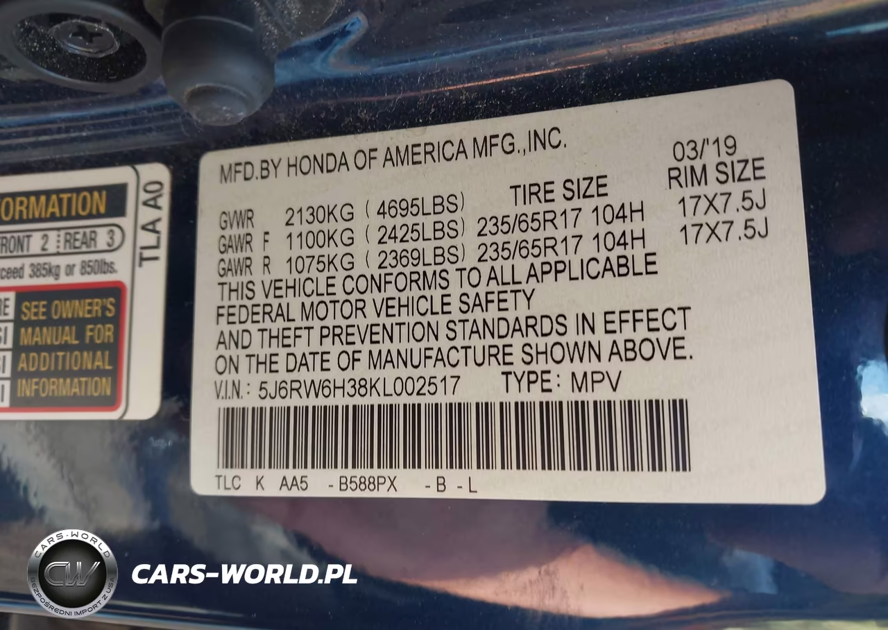 2019 Honda Cr-V Lx VIN:5J6RW6H38KL002517 - 9