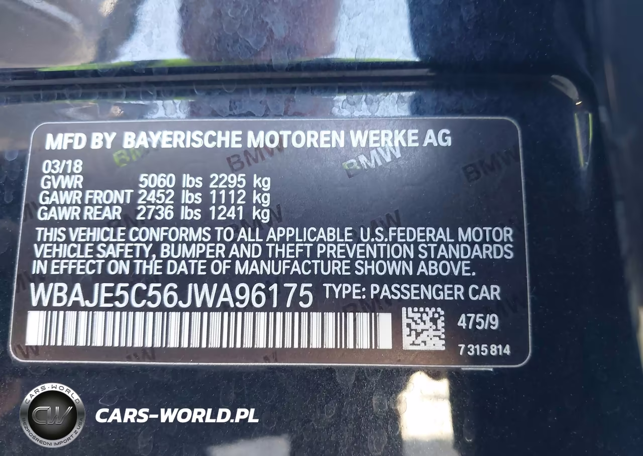 2018 BMW 540I VIN:WBAJE5C56JWA96175 - 9