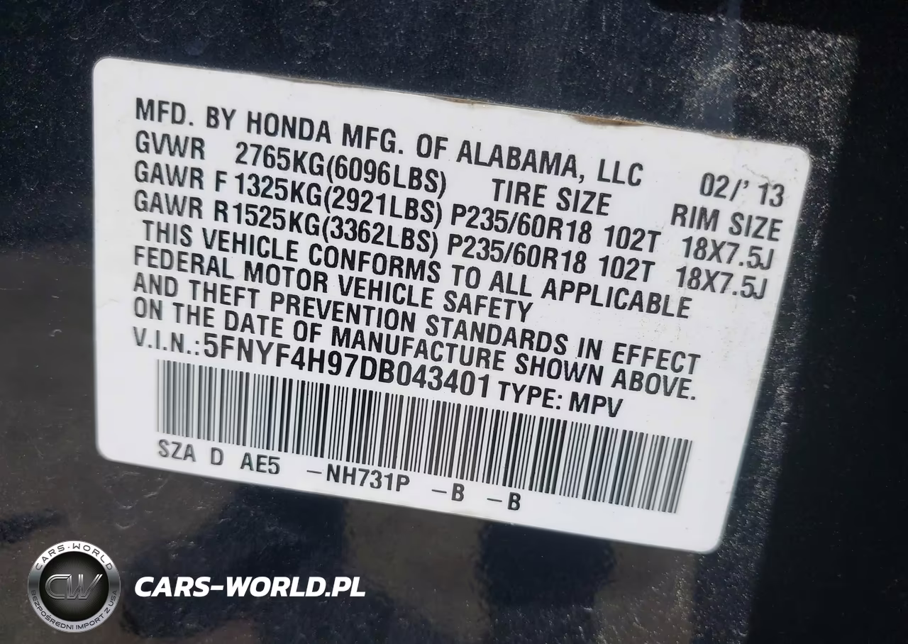2013 Honda Pilot Touring VIN:5FNYF4H97DB043401 - 9