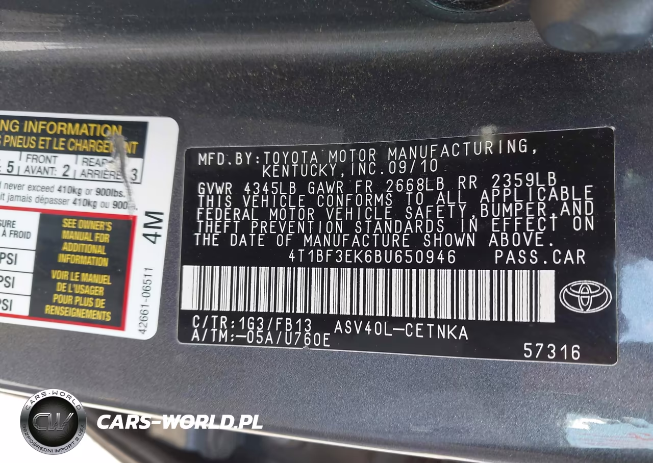2011 Toyota Camry Le VIN:4T1BF3EK6BU650946 - 9