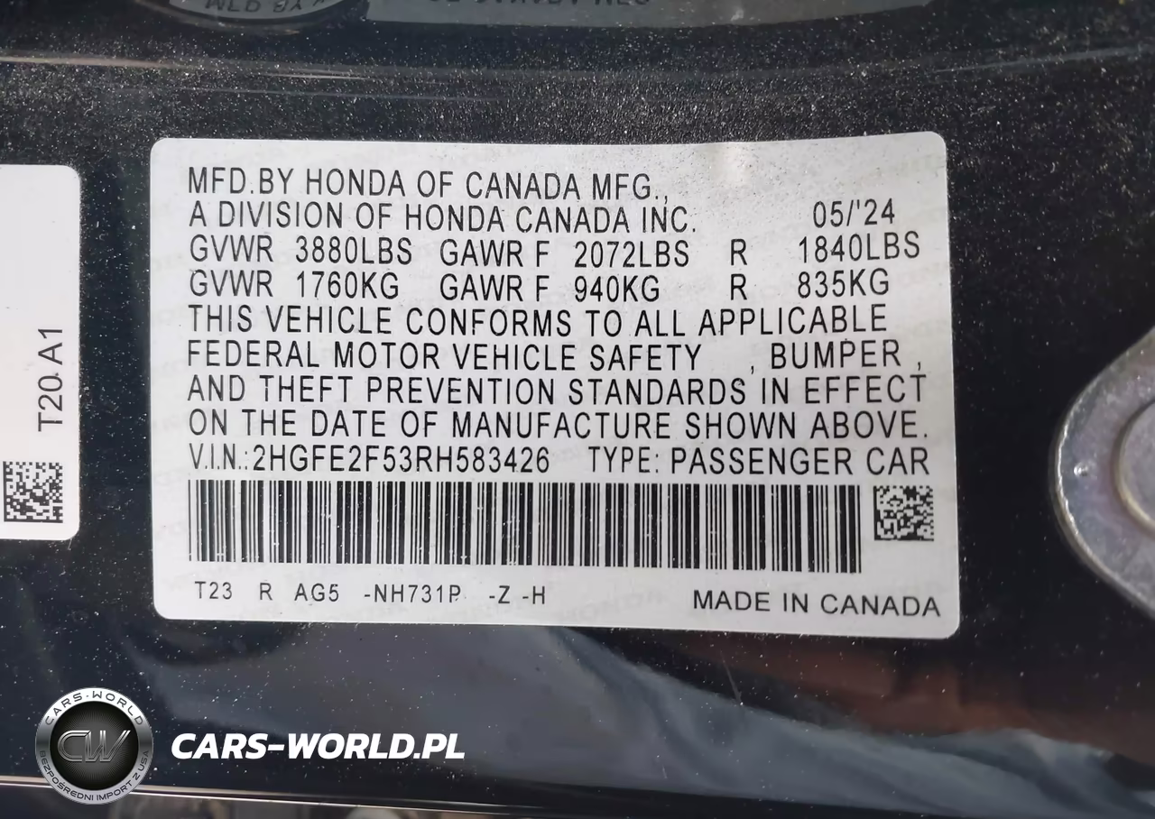 2024 Honda Civic Sport VIN:2HGFE2F53RH583426 - 9