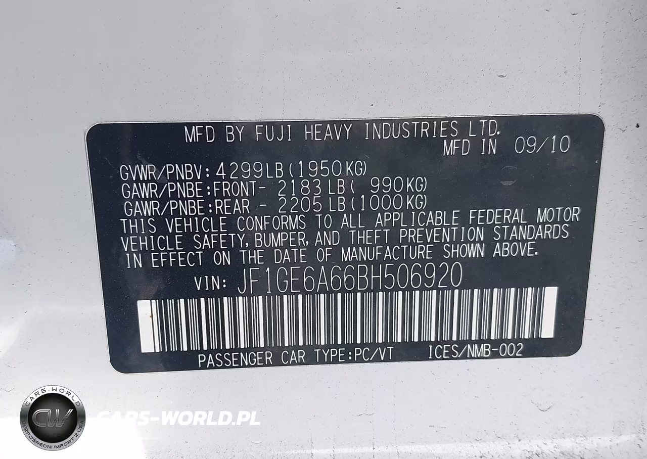 2011 Subaru Impreza 2.5I VIN:JF1GE6A66BH506920 - 9