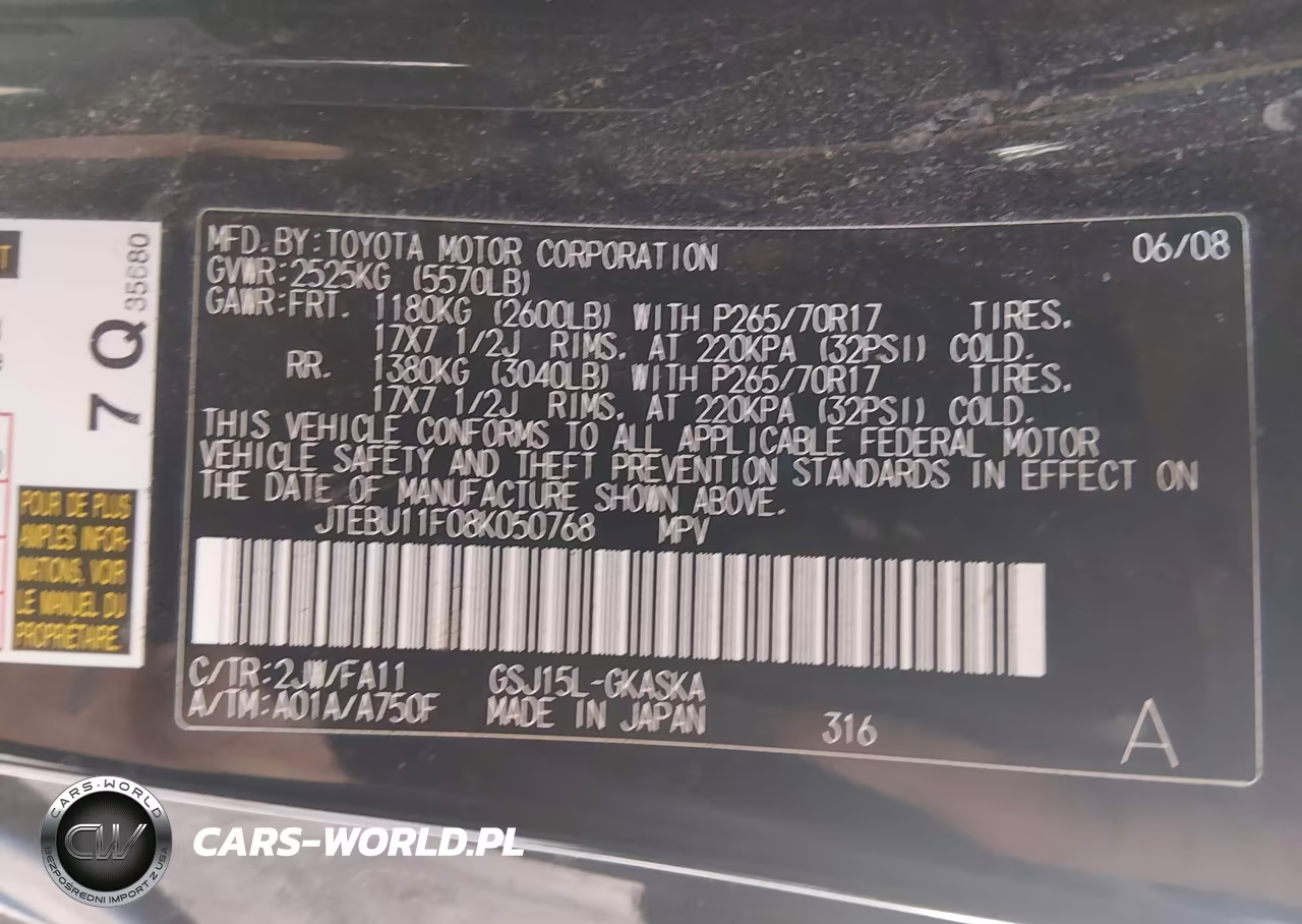 2008 Toyota Fj Cruiser VIN:JTEBU11F08K050768 - 9