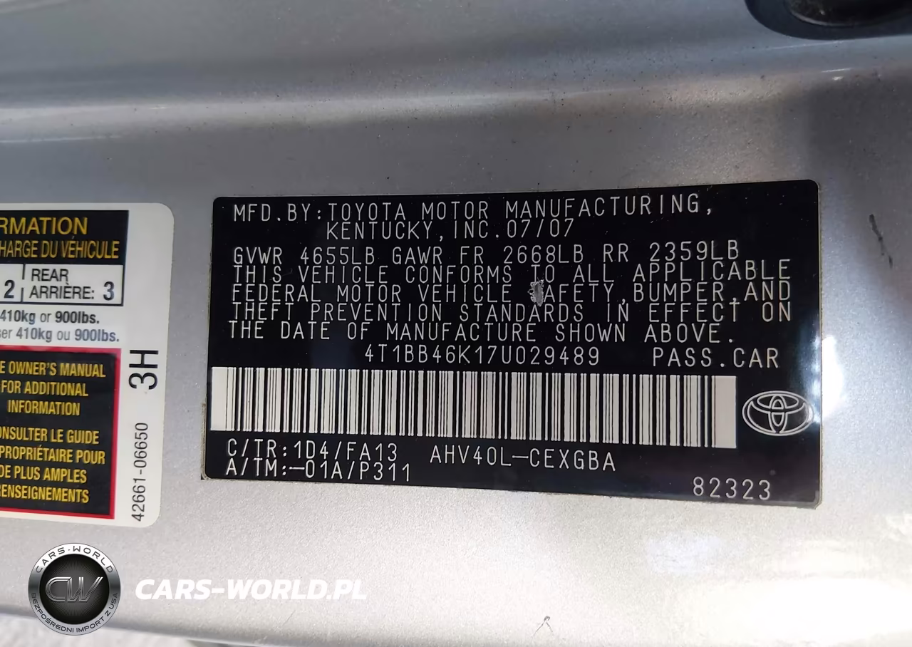 2007 Toyota Camry Hybrid VIN:4T1BB46K17U029489 - 9