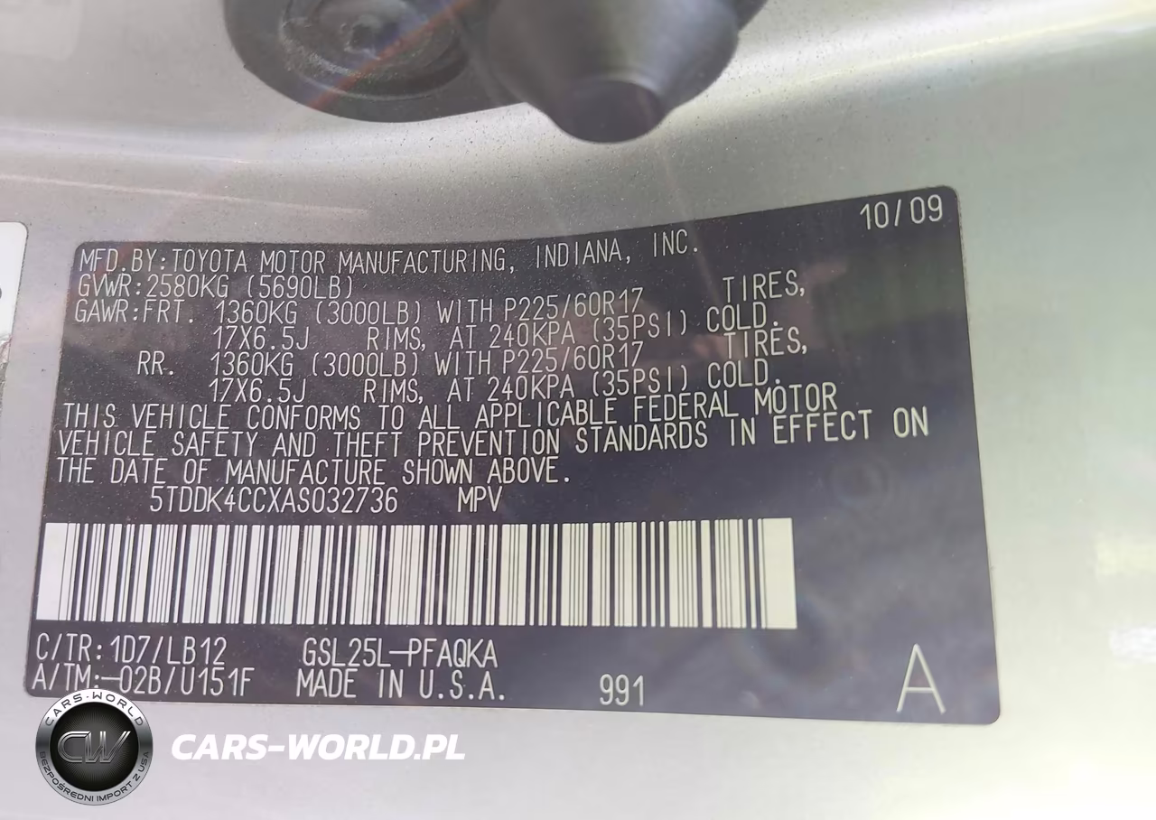 2010 Toyota Sienna Limited VIN:5TDDK4CCXAS032736 - 9