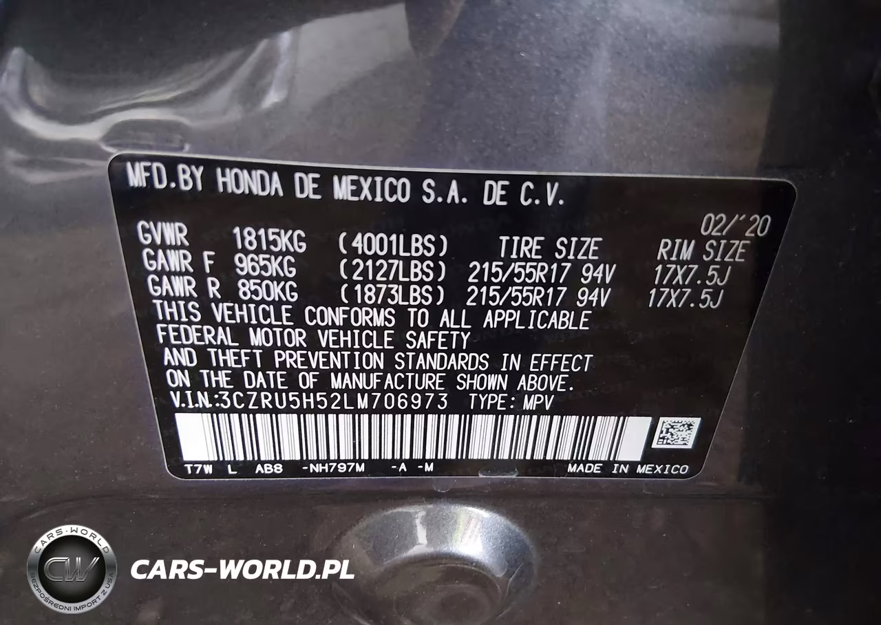 2020 Honda Hr-V 2Wd Ex VIN:3CZRU5H52LM706973 - 9