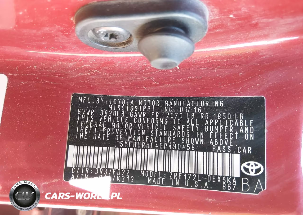 2016 Toyota Corolla S Plus VIN:5YFBURHE4GP490458 - 9