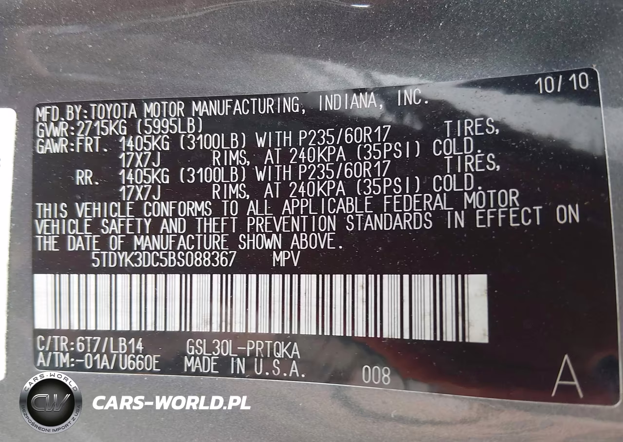 2011 Toyota Sienna Xle-Limited VIN:5TDYK3DC5BS088367 - 9