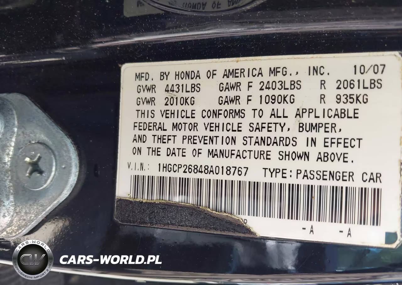 2008 Honda Accord 2.4 Ex-L VIN:1HGCP26848A018767 - 9