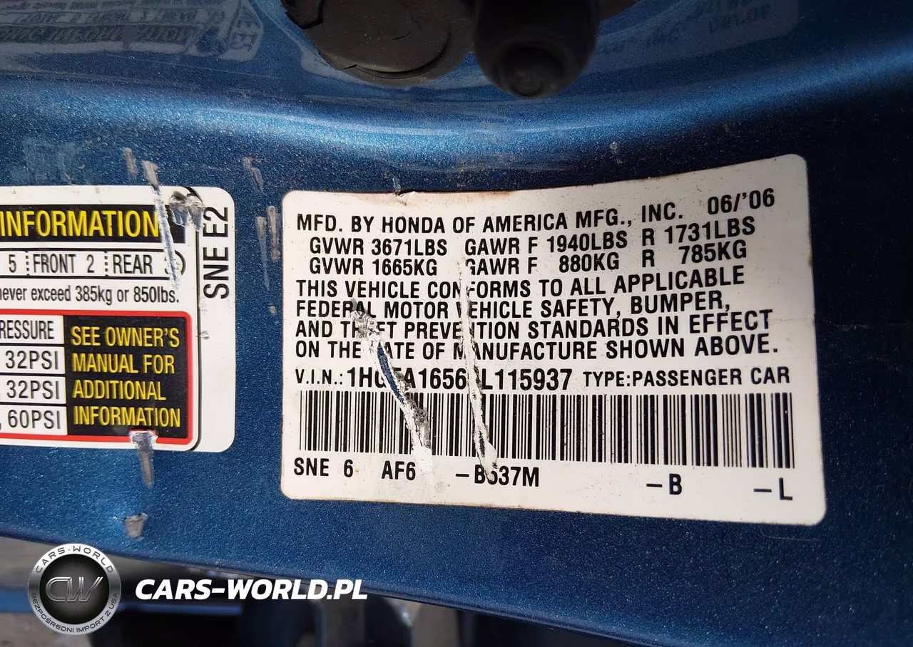 2006 Honda Civic Lx VIN:1HGFA16566L115937 - 9
