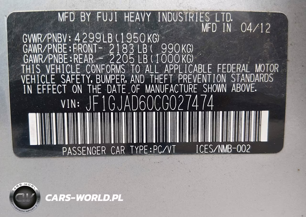 2012 Subaru Impreza 2.0I Premium VIN:JF1GJAD60CG027474 - 9