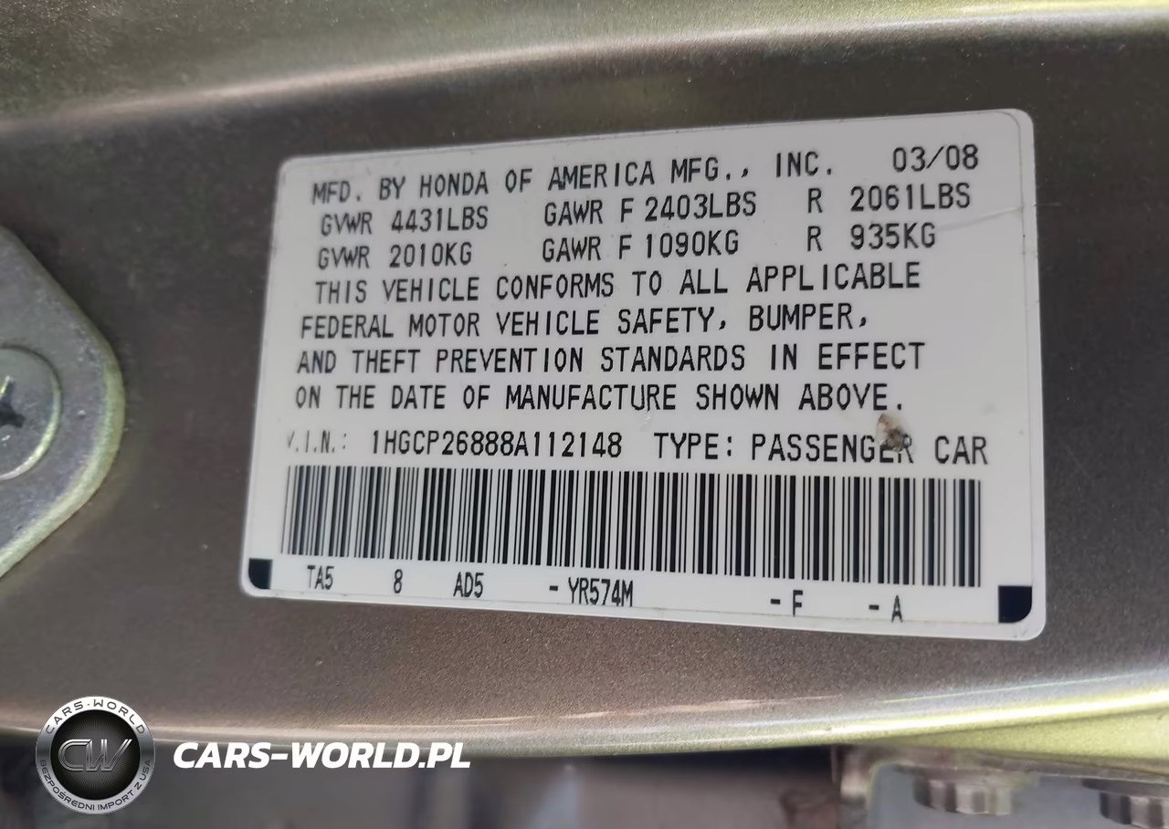 2008 Honda Accord 2.4 Ex-L VIN:1HGCP26888A112148 - 9