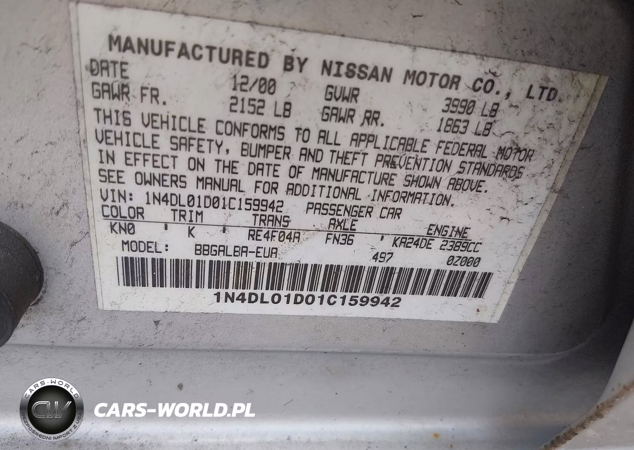 2001 Nissan Altima Gxe VIN:1N4DL01D01C159942 - 9