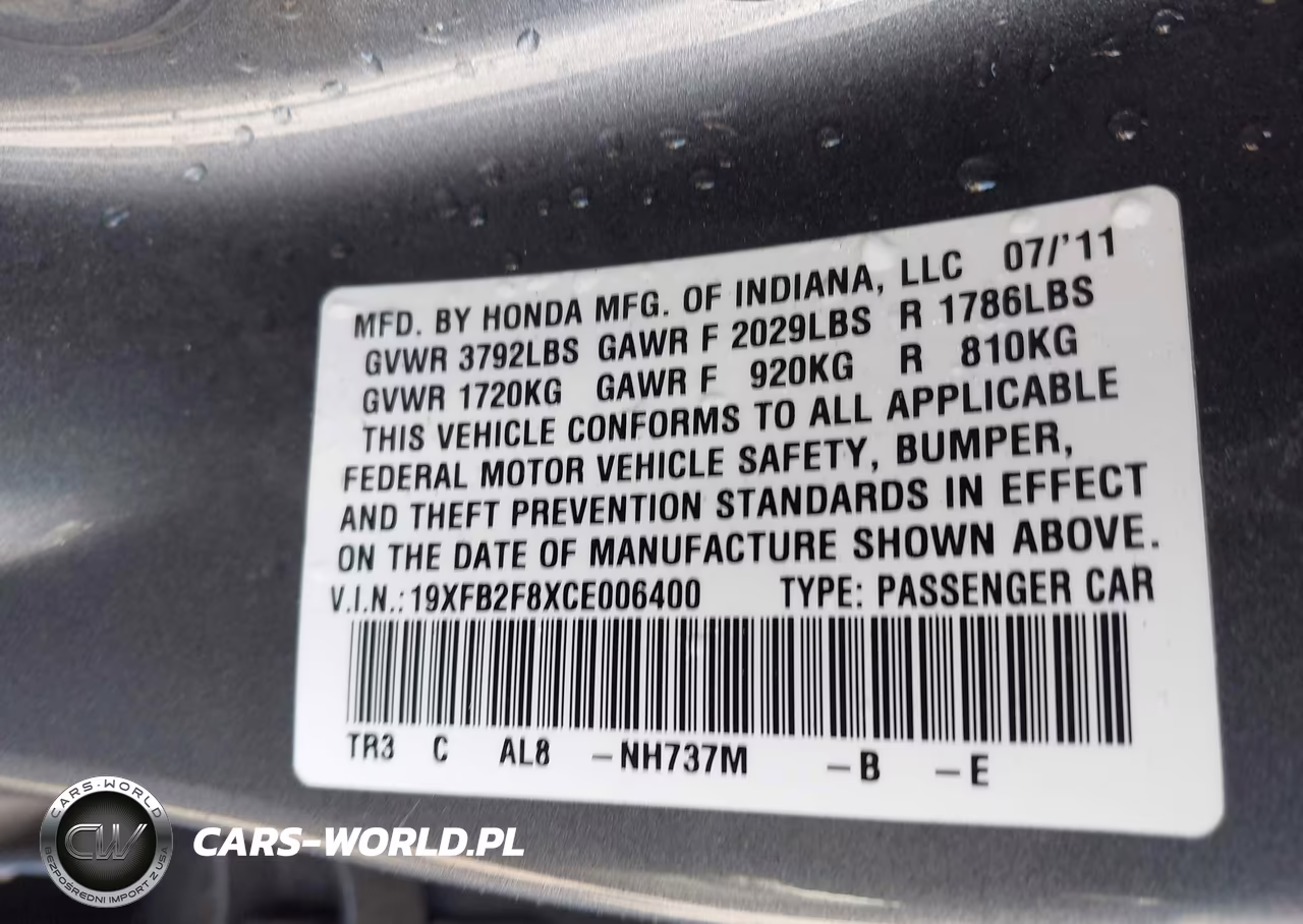 2012 Honda Civic Ex VIN:19XFB2F8XCE006400 - 9