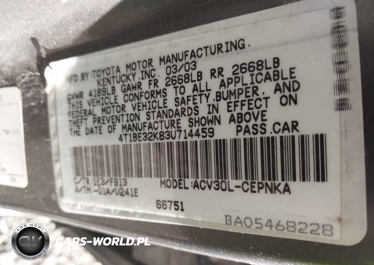 2003 Toyota Camry Le VIN:4T1BE32K83U714459 - 9