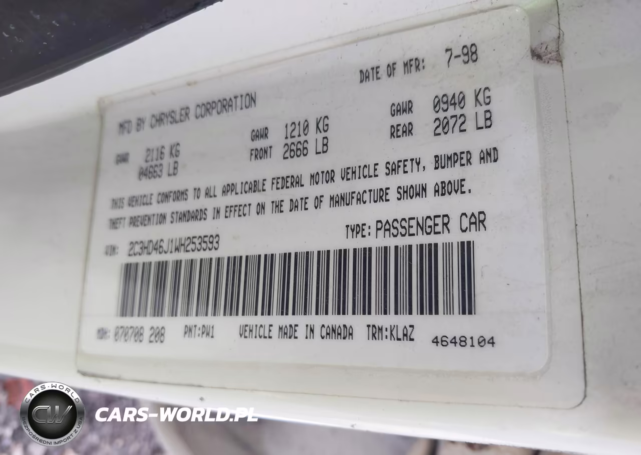 1998 Chrysler Concorde Lx VIN:2C3HD46J1WH253593 - 9