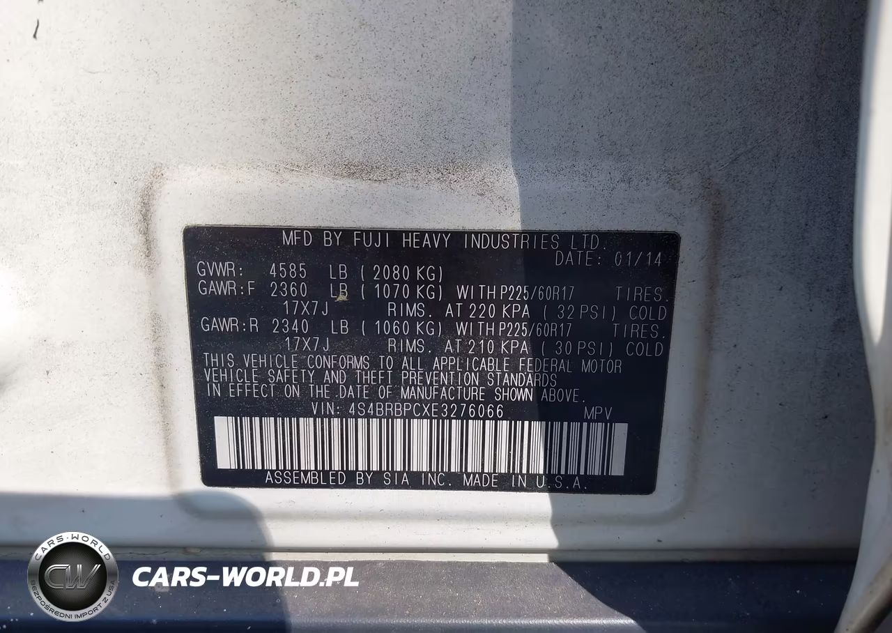 2014 Subaru Outback 2.5I Limited VIN:4S4BRBPCXE3276066 - 9