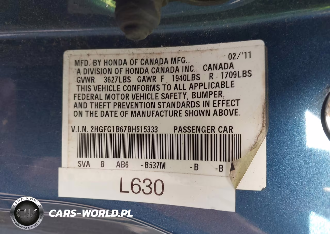 2011 Honda Civic Lx VIN:2HGFG1B67BH515333 - 9