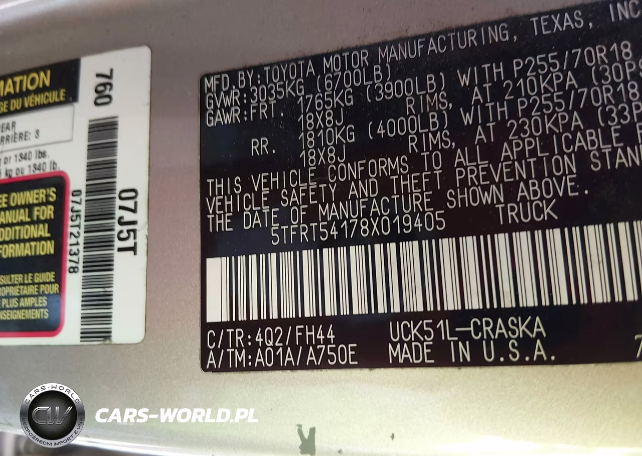 2008 Toyota Tundra Sr5 4.7L V8 VIN:5TFRT54178X019405 - 9