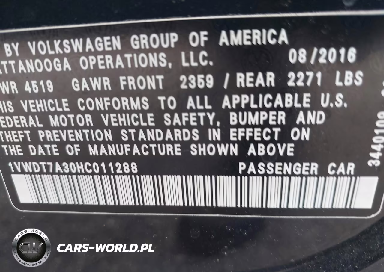 2017 Volkswagen Passat 1.8T R-Line VIN:1VWDT7A30HC011288 - 9
