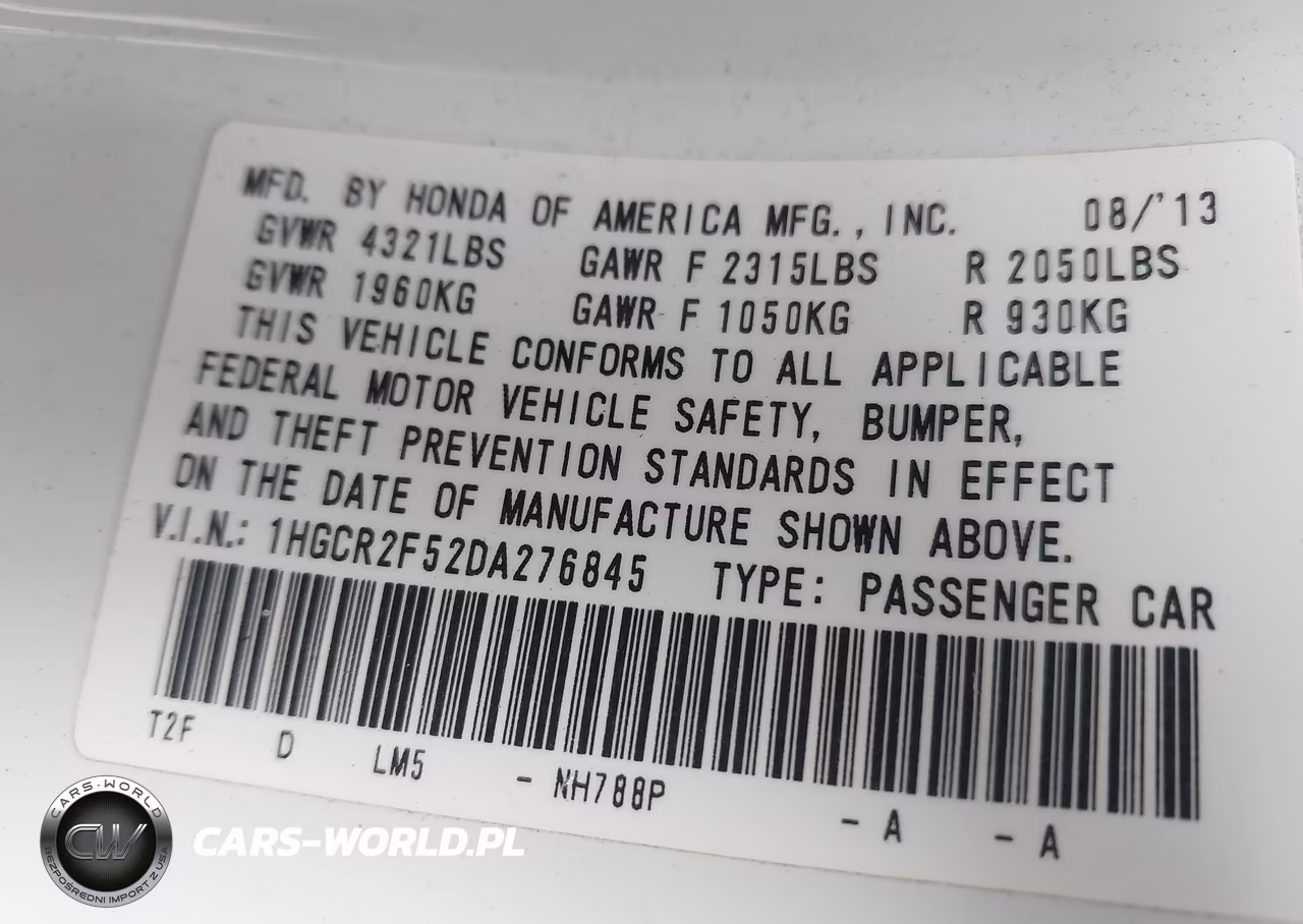 2013 Honda Accord Sport VIN:1HGCR2F52DA276845 - 9