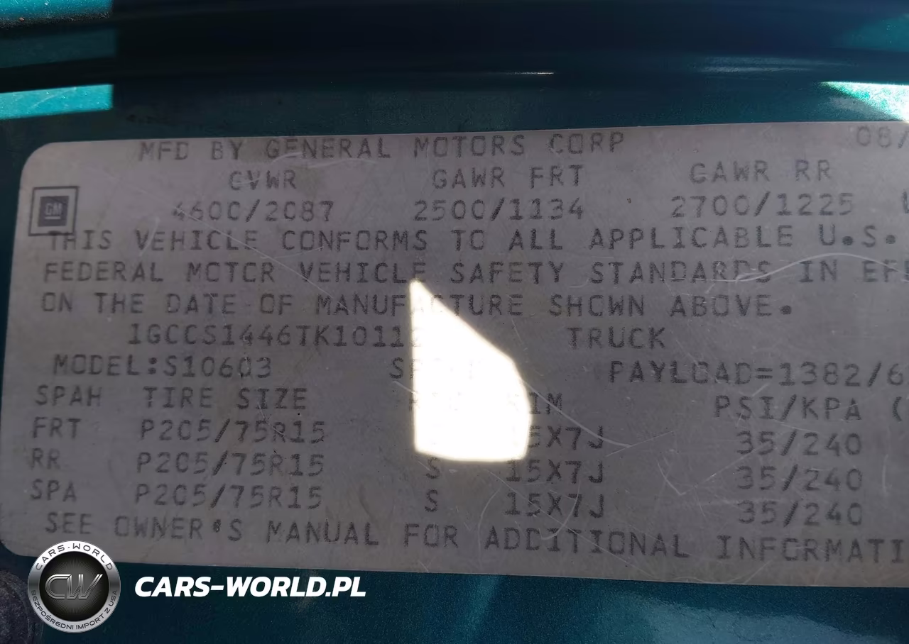 1996 Chevrolet S Truck S10 VIN:1GCCS1446TK101126 - 9