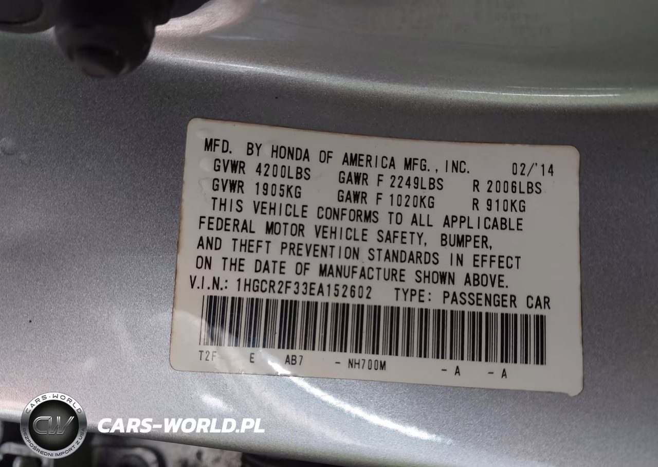 2014 Honda Accord Lx VIN:1HGCR2F33EA152602 - 9