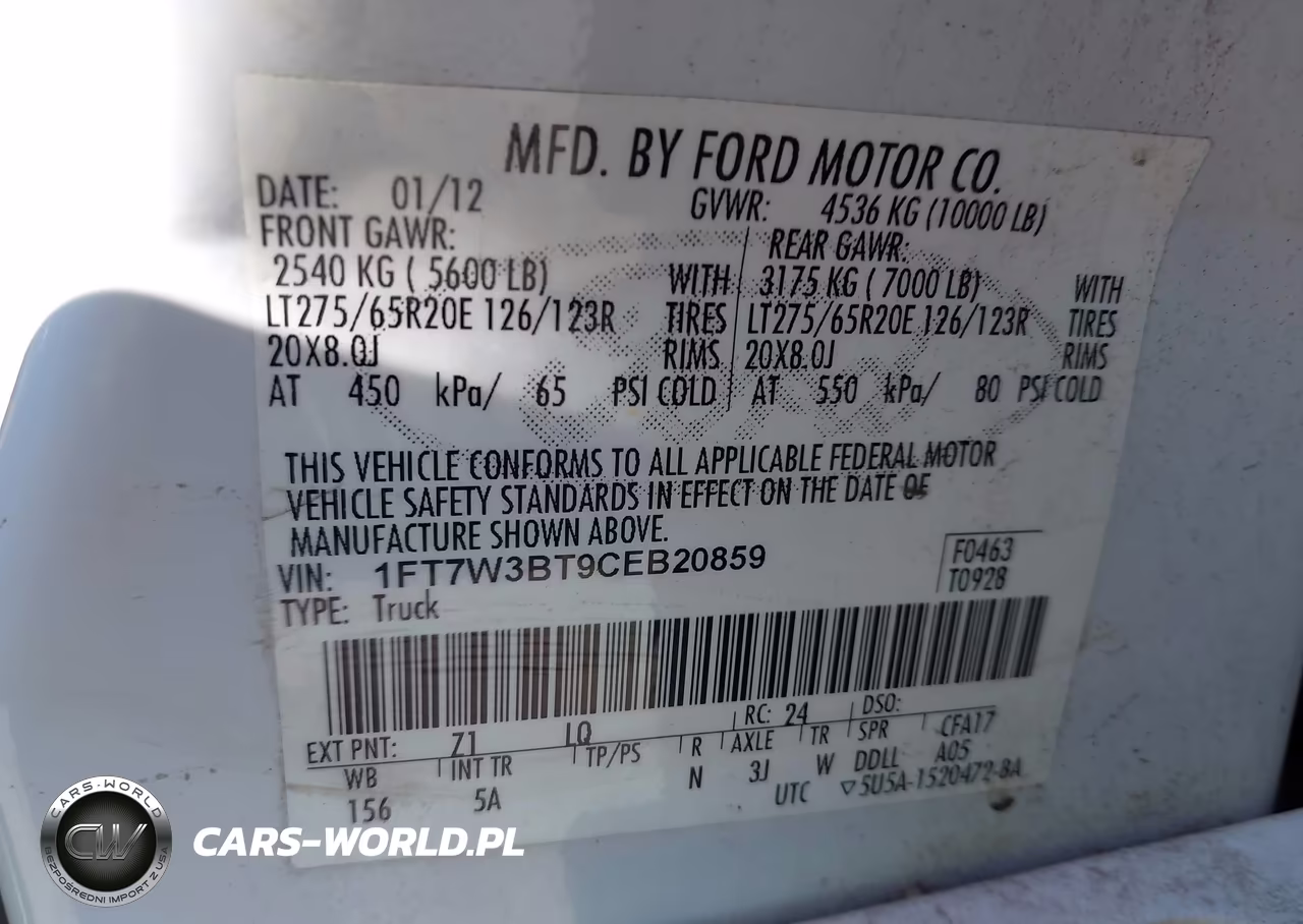 2012 Ford F-350 Lariat VIN:1FT7W3BT9CEB20859 - 9
