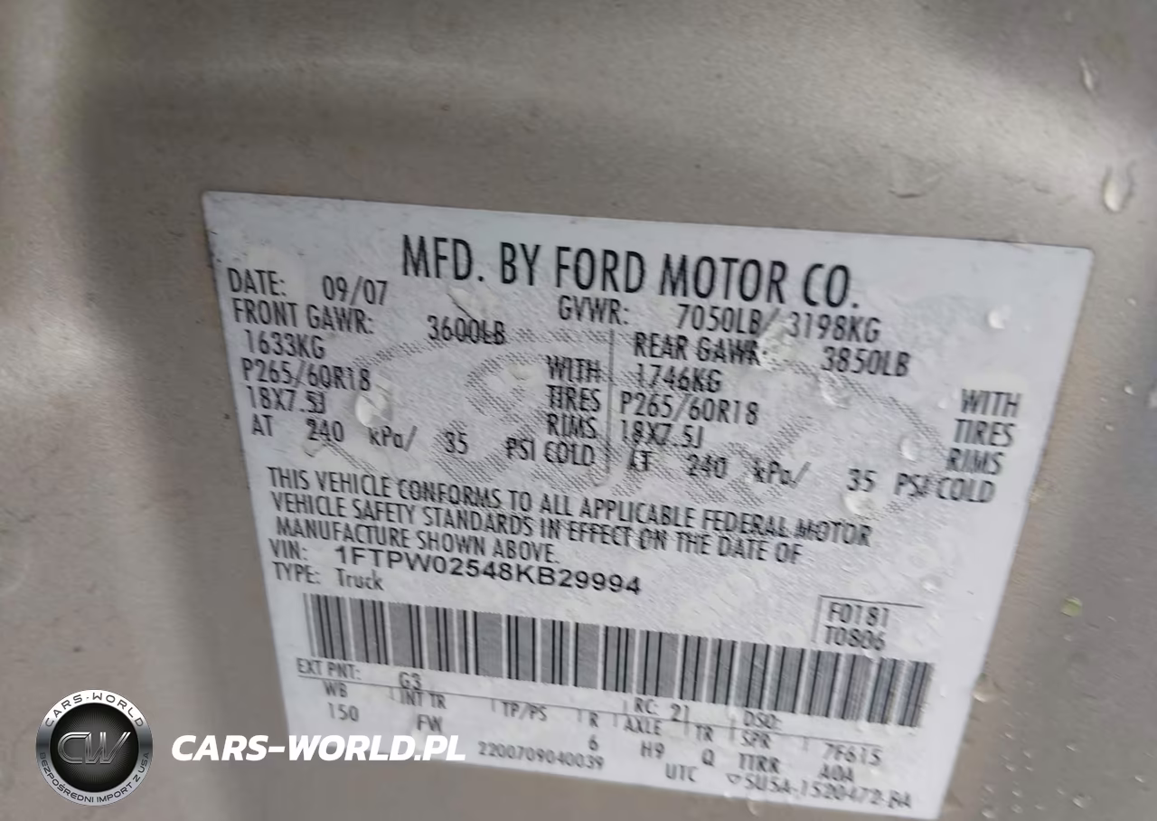2008 Ford F-150 Xlt VIN:1FTPW02548KB29994 - 9