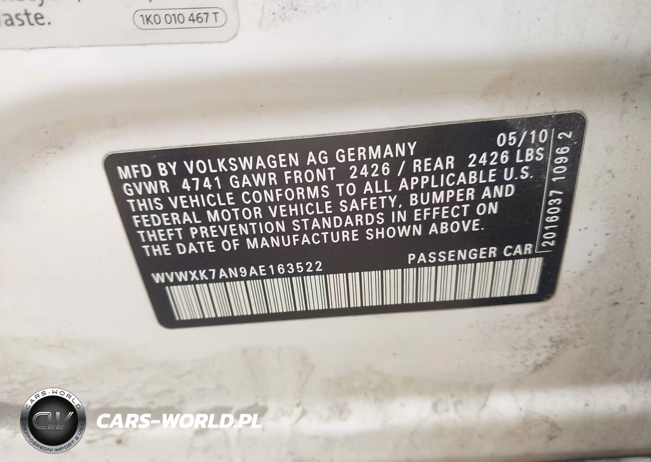 2010 Volkswagen Passat Komfort VIN:WVWXK7AN9AE163522 - 9