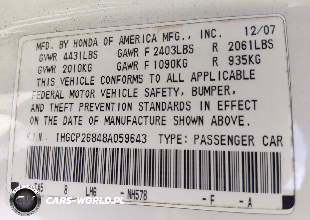 2008 Honda Accord 2.4 Ex-L VIN:1HGCP26848A059643 - 9