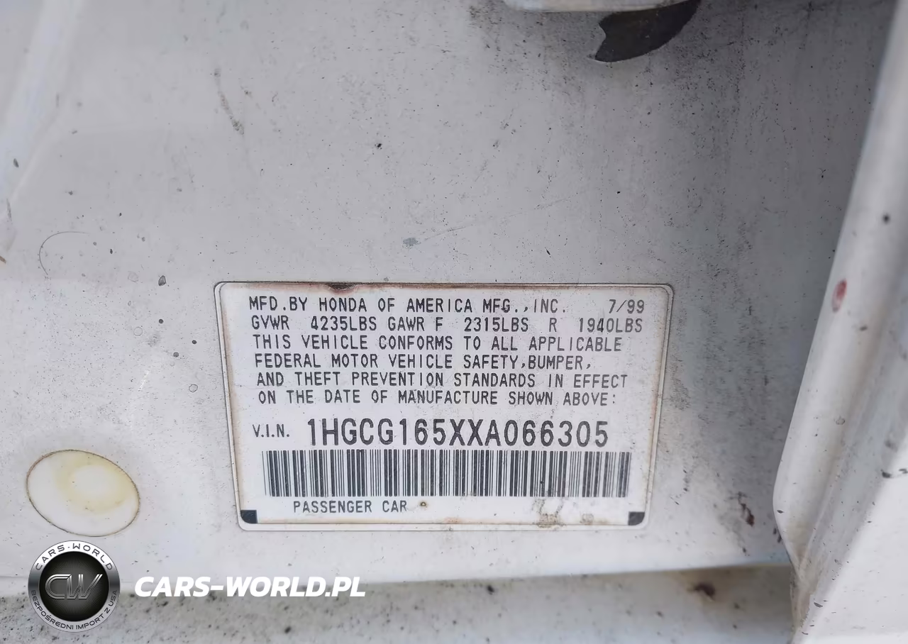 1999 Honda Accord Ex V6 VIN:1HGCG165XXA066305 - 9