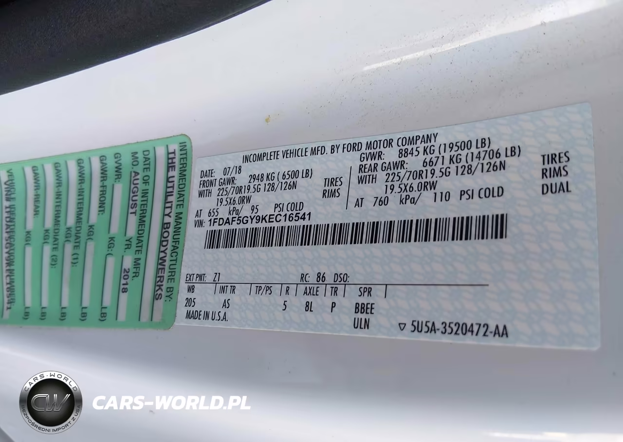 2019 Ford F-550 Chassis Xl VIN:1FDAF5GY9KEC16541 - 9