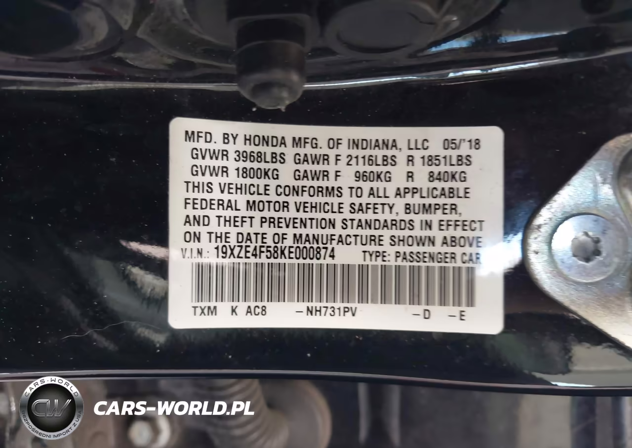 2019 Honda Insight Ex VIN:19XZE4F58KE000874 - 9