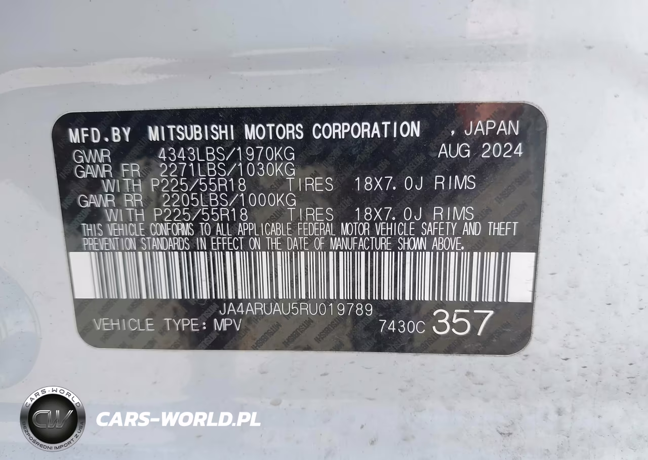 2024 Mitsubishi Outlander Sport 2.0 Es Awc-2.0 Le Awc-2.0 Ralliart Awc-2.0 S Awc-2.0 Se Awc-2.0 Trail Edition Awc VIN:JA4ARUAU5RU019789 - 9