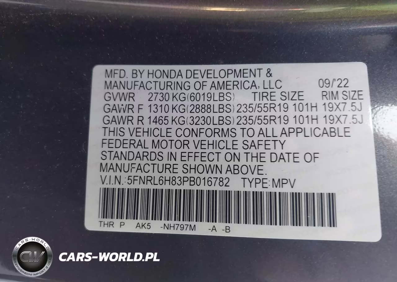 2023 Honda Odyssey Touring VIN:5FNRL6H83PB016782 - 9