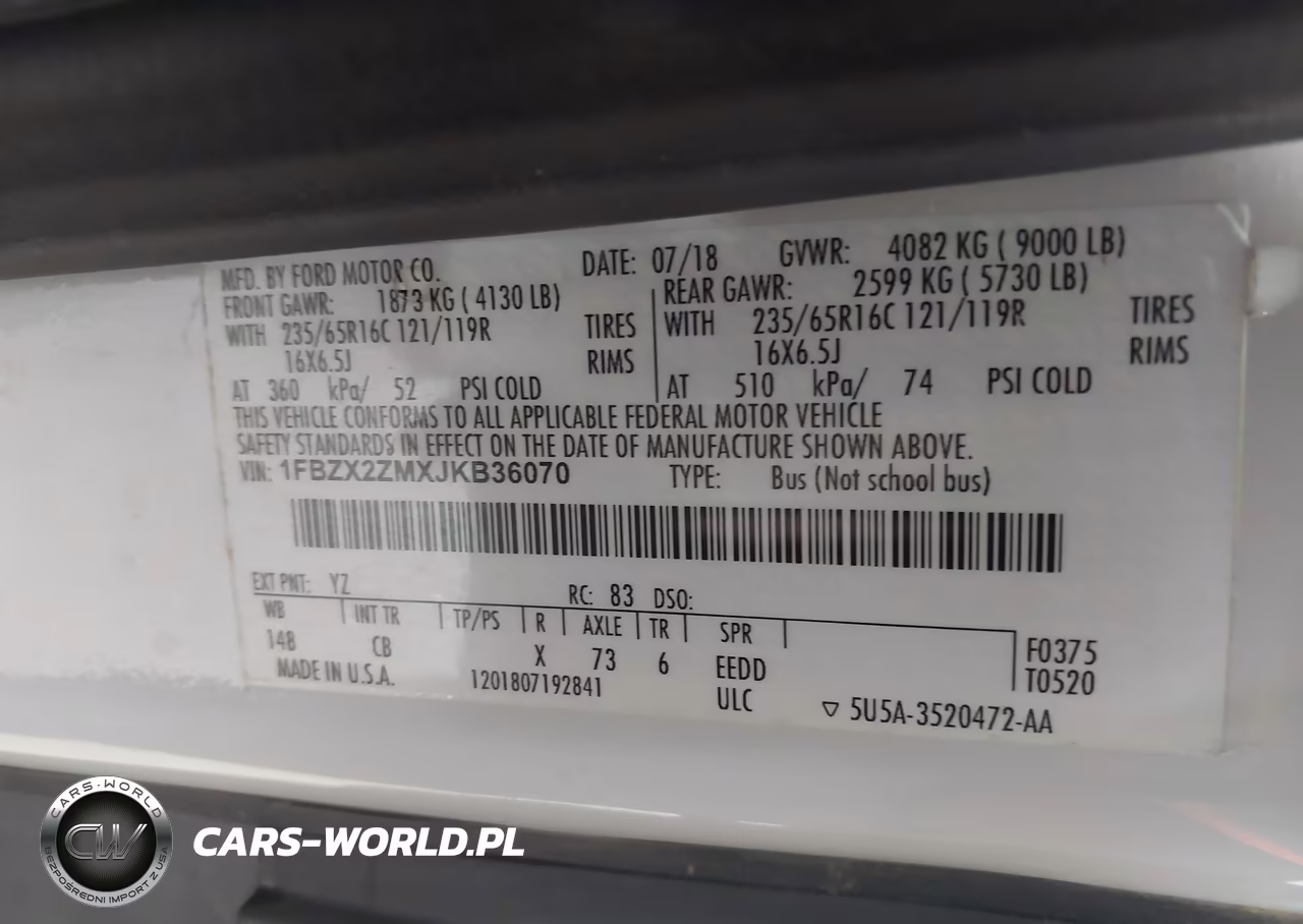 2018 Ford Transit T-350 VIN:1FBZX2ZMXJKB36070 - 9