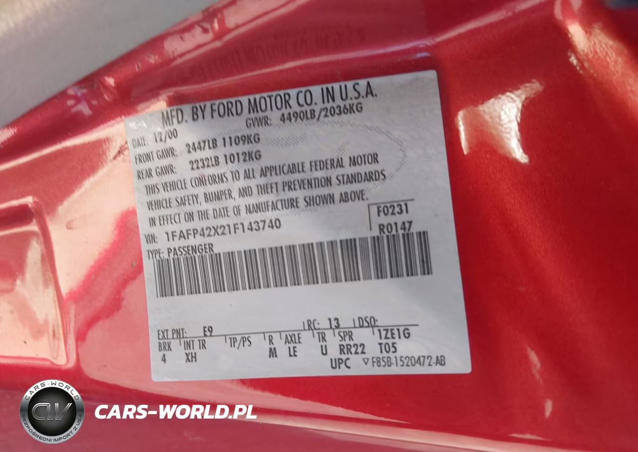 2001 Ford Mustang Gt VIN:1FAFP42X21F143740 - 9