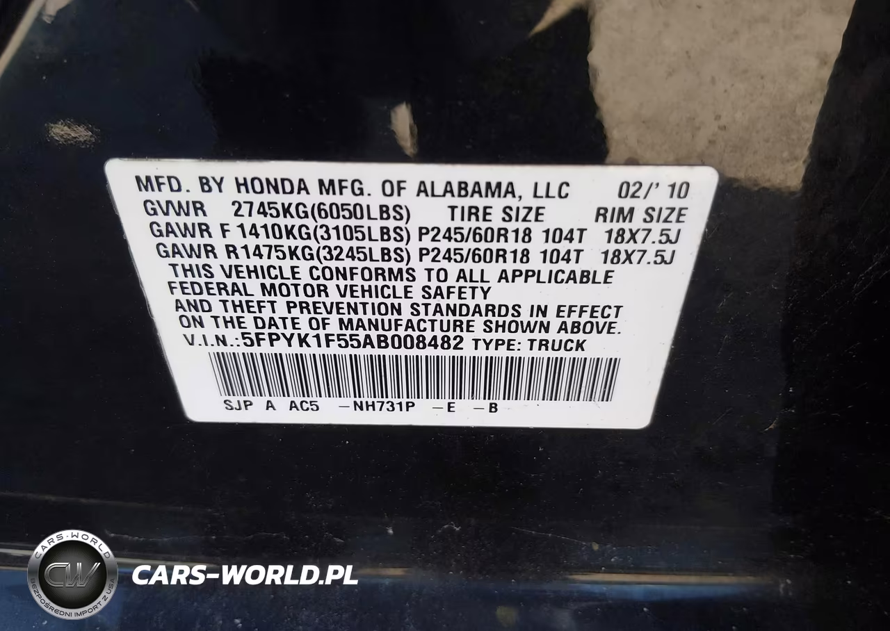 2010 Honda Ridgeline Rtl VIN:5FPYK1F55AB008482 - 9
