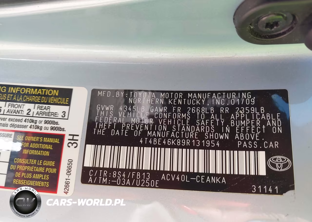 2009 Toyota Camry Le VIN:4T4BE46K89R131954 - 9