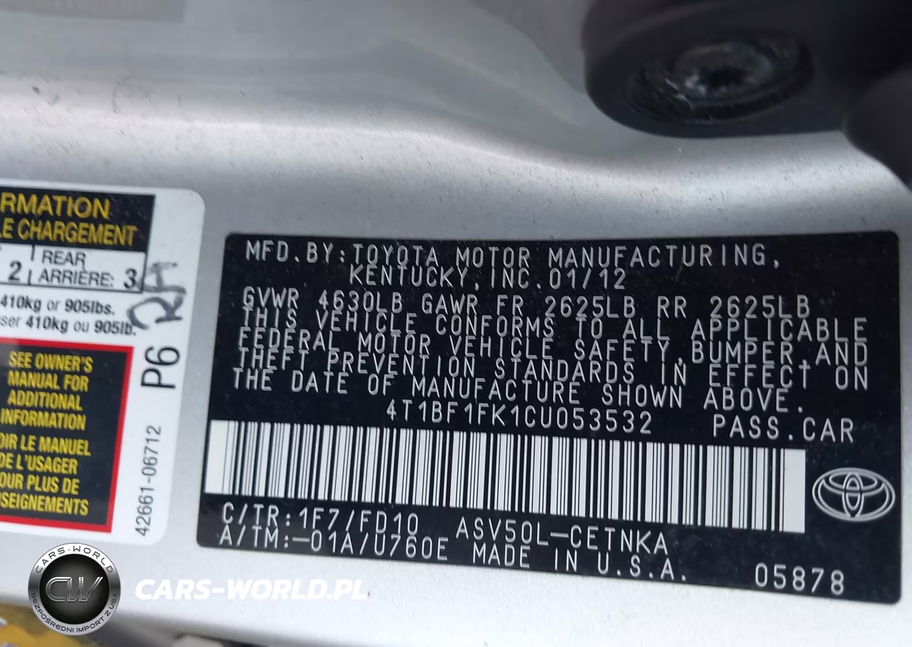 2012 Toyota Camry Le VIN:4T1BF1FK1CU053532 - 9