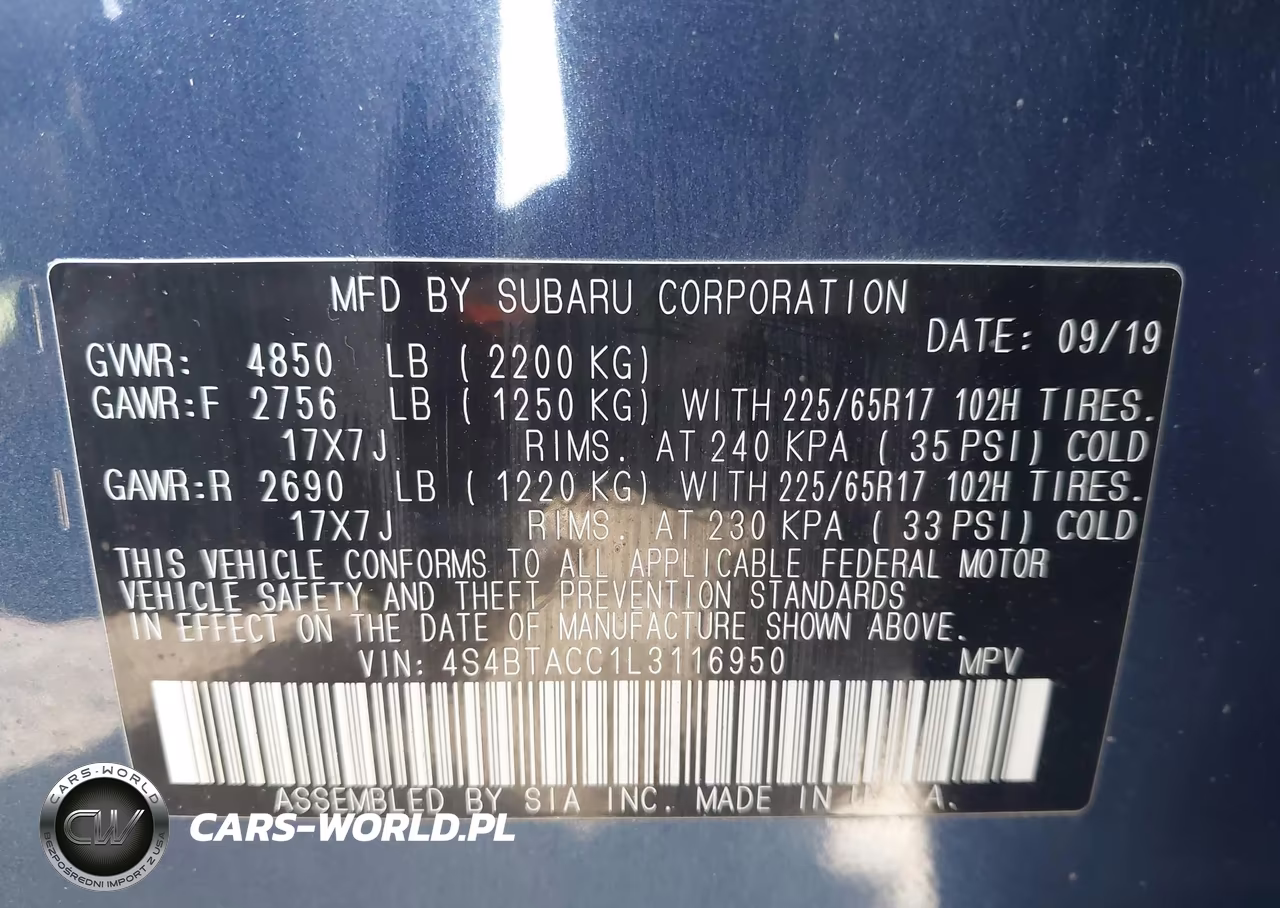 2020 Subaru Outback Premium VIN:4S4BTACC1L3116950 - 9