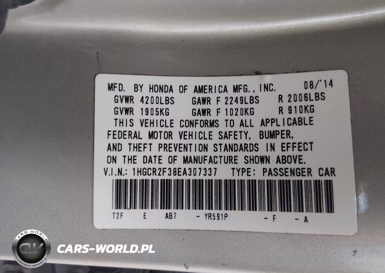 2014 Honda Accord Lx VIN:1HGCR2F38EA307337 - 9