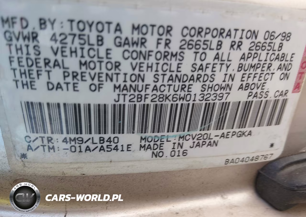 1998 Toyota Camry Xle V6 VIN:JT2BF28K6W0132397 - 9