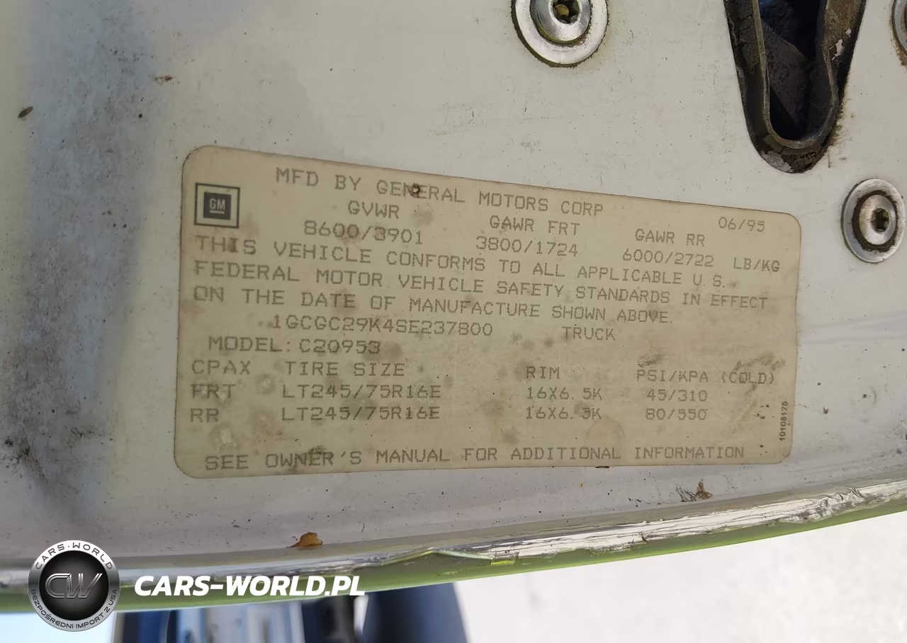 1995 Chevrolet Gmt-400 C2500 VIN:1GCGC29K4SE237800 - 9