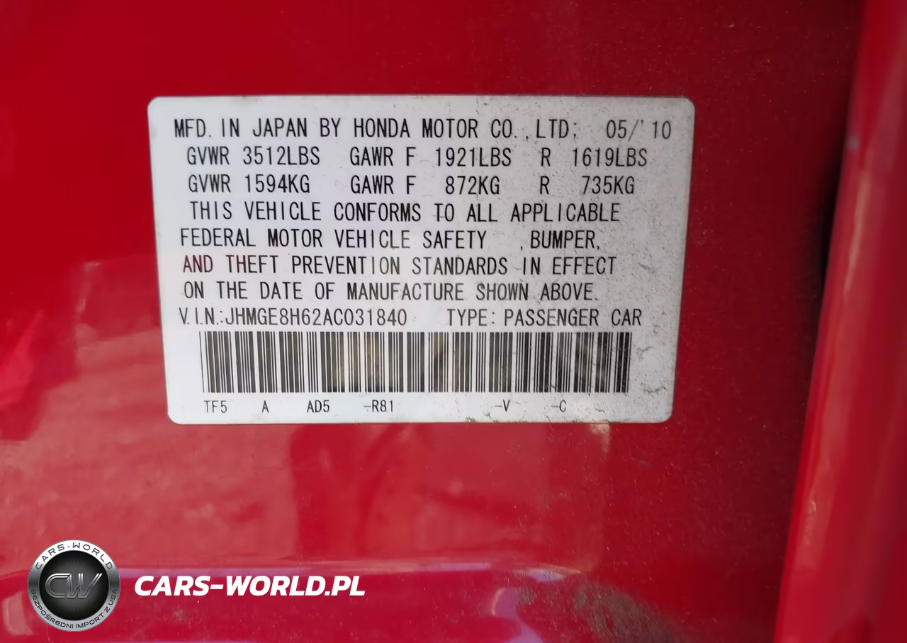 2010 Honda Fit Sport VIN:JHMGE8H62AC031840 - 9
